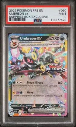 2025 POKEMON PRE EN-PRISMATIC EVOLUTIONS SURPRISE BOX EXCLUSIVE UMBREON EX PSA 9 - Image 1