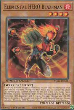 YUGIOH CARD ELEMENTAL HERO BLAZEMAN SGX2-ENA11 1ST EDITION COMMUN - Image 1