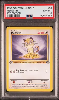 1999 POKEMON JUNGLE 1ST ED #56 MEOWTH PSA 8 - Image 1