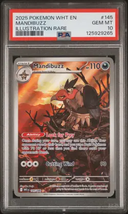 2025 POKEMON WHT EN-WHITE FLARE ILLUSTRATION RARE #145 MANDIBUZZ PSA 10 - Image 1
