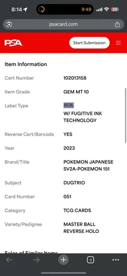 2023 Pokemon 151 JP #051 Dugtrio - Master Ball Rev Holo (PSA 10 GEM MINT) - Image 3