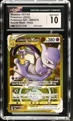 2022 Pokemon GO Mewtwo VSTAR Full Art Gold Secret Rare #086/078 CGC 10 - Image 1