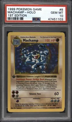 1999 POKEMON BASE SET 1ST EDITION SHADOWLESS #8 MACHAMP HOLO PSA 10 - Image 1
