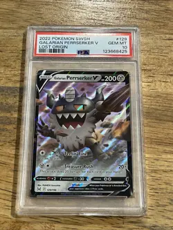 GRADED PSA 10 2022 Pokemon SWSH Galarian Perrserker V Lost Origin #129 - Image 1
