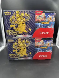 Lot Of 2 Pokemon Surging Sparks ETB & Booster Bundle Costco Sealed Box Pikachu - Image 1