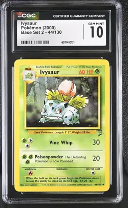CGC 10 GEM MINT Ivysaur 2000 Base Set 2 44/130 Pokemon Card - Image 1