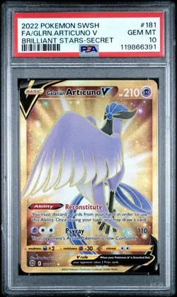 2022 POKEMON SWORD & SHIELD BRILLIANT STARS FULL ART/GALARIAN ARTICUNO V PSA 10 - Image 1
