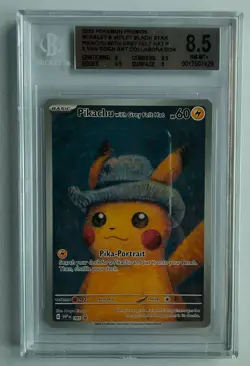 POKEMON BGS 8.5 PIKACHU X VAN GOGH MUSEUM WHIT GREY FELT HAT 2023 PROMO BGS 8.5 - Image 4