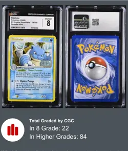 2006 Pokemon EX Crystal Guardians Blastoise 14/100 Reverse Holo CGC 8 - Image 1