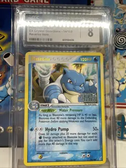 2006 Pokemon EX Crystal Guardians Blastoise 14/100 Reverse Holo CGC 8 - Image 2