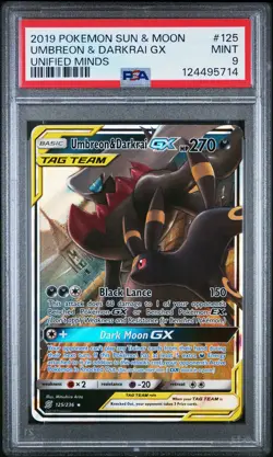 2019 POKEMON SUN & MOON UNIFIED MINDS #125 UMBREON & DARKRAI GX PSA 9 - Image 1