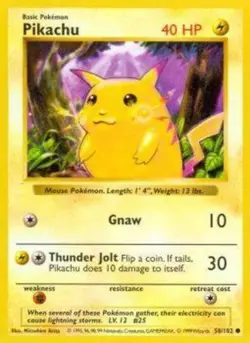 Pikachu - 58/102 - Common - Shadowless Edition HP, English Pokemon Base Set - Image 1