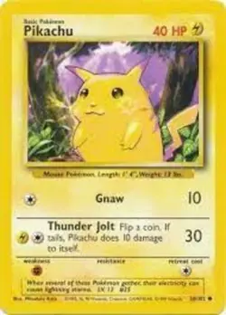 Heavily Played, English Pokemon Regular Pikachu - 58/102 - Common - Unlimited Ed - Image 1