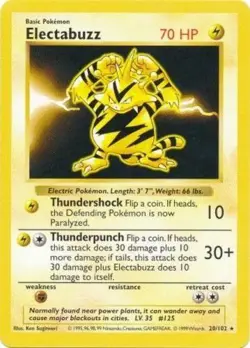 Damaged, English Pokemon Regular Electabuzz - 20/102 - Rare - Shadowless Edition - Image 1