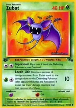 Heavily Played, English Pokemon Regular Zubat - 57/62 - Common - 1st Edition Fos - Image 1