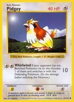 Heavily Played, English Pokemon Regular Pidgey - 57/102 - Common - Shadowless Ed - Image 1