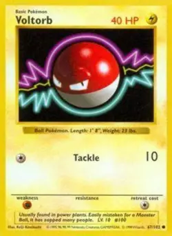 Heavily Played, English Pokemon Regular Voltorb - 67/102 - Common - Shadowless E - Image 1