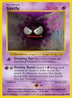 Heavily Played, English Pokemon Regular Gastly - 50/102 - Common - Shadowless Ed - Image 1