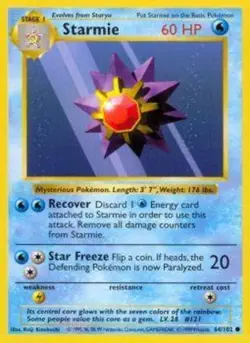 Heavily Played, English Pokemon Regular Starmie - 64/102 - Common - Shadowless E - Image 1