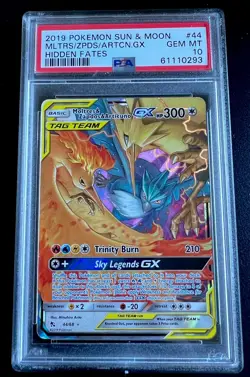 2019 Pokemon Sun & Moon Hidden Fates - Moltres Zapdos Articuno GX 44/68 PSA 10 - Image 1