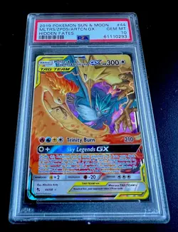 2019 Pokemon Sun & Moon Hidden Fates - Moltres Zapdos Articuno GX 44/68 PSA 10 - Image 2