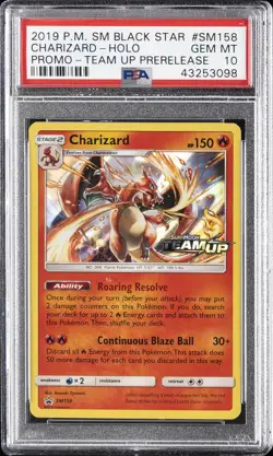 2019 POKEMON SM BLACK STAR PROMO TEAM UP PRERELEASE #SM158 CHARIZARD-HOLO PSA 10 - Image 1