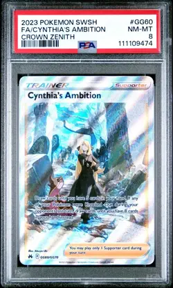 2023 POKEMON SWORD & SHIELD CROWN ZENITH #GG60 FULL ART/CYNTHIA'S AMBITION PSA 8 - Image 1
