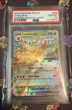 2025 POKEMON PRISMATIC EVOLUTION SURPRISE BOX EXCLUSIVE 006 LEAFEON EX PSA 10 - Image 1
