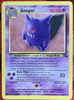 Pokemon TCG Gengar Fossil 20/62 Non-Holo Rare Card Unlimited WOTC 1999 - Image 1