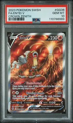 2023 POKEMON SWORD & SHIELD CROWN ZENITH #GG36 FULL ART/ENTEI V PSA 10 - Image 1