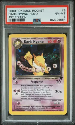 2000 POKEMON ROCKET 1ST ED #9 DARK HYPNO-HOLO PSA 8 - Image 1