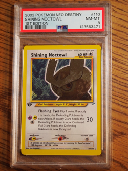Pokemon 1st Edition Neo Destiny Shining Noctowl rare holo card, PSA 8 - Image 1
