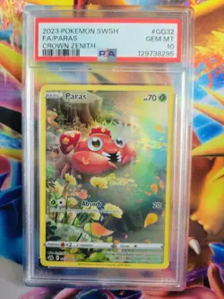 Pokemon Paras Full Art Crown Zenith GG32 Graded Card PSA 10 - Image 1