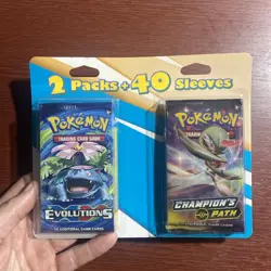 RARE Pokemon Cards 2 Packs + 40 Sleeves Evolutions & Championship Path Packs C - Image 1