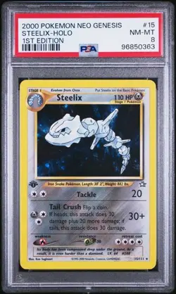 2000 Pokemon Neo Genesis 1st Edition 15 Steelix Holo PSA 8 Nm Mt - Image 1