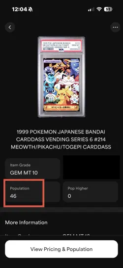 Pop 46! PSA 10 Pokemon Bandai Meowth/Pikachu/Togepi Cardass Vending Series 6 214 - Image 3