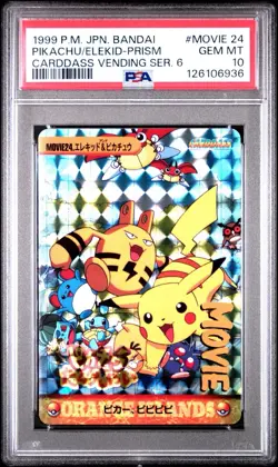 POP 46! 1999 POKEMON JPN BANDAI CARDDASS VENDING 6 ELEKID & PIKACHU-PRISM PSA 10 - Image 1