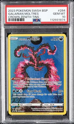 2023 POKEMON SWSH BLACK STAR PROMO CROWN ZENITH TIN #284 GALARIAN MOLTRES PSA 10 - Image 1