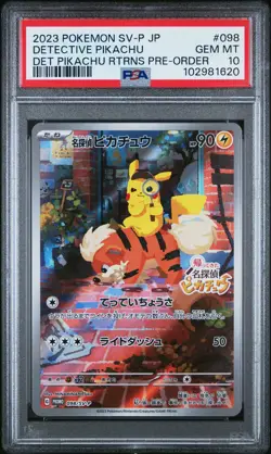 2023 POKEMON JAPANESE SV-P PROMO #098 DETECTIVE PIKACHU PSA 10 - Image 1