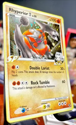 NM HOLO BLEED ⭐ Rhyperior 32/111 Rising Rivals Holo Rare Pokemon TCG - Image 2