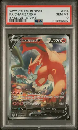2022 POKEMON SWORD & SHIELD BRILLIANT STARS #154 FULL ART/CHARIZARD V PSA 10 - Image 1