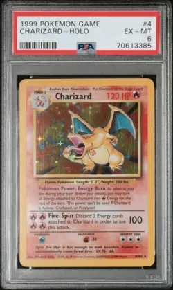 PSA 6 EX-MT 1999 Pokemon Charizard Base Set Unlimited Holo 4/102 Trading Card - Image 1