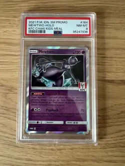 PSA 8 Mewtwo 184/SM-P Holo Chaki KFC Indonesian Indonesia Promo Pokemon Card - Image 1