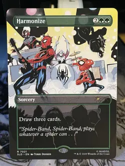 Harmonize 7021 BORDERLESS NM MTG Magic The Gathering SLD Secret Lair Spider-Man - Image 1