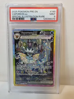 2025 Pokemon Pre EN-Prismatic Evolutions Vaporeon EX #149 Special IR PSA 9 - Image 1