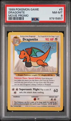 1999 POKEMON GAME MOVIE PROMO #5 DRAGONITE PSA 8 - Image 1