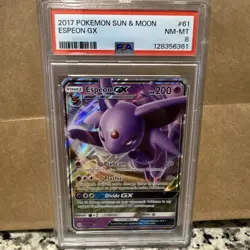Pokemon TCG Espeon GX Sun & Moon Base Set Ultra Rare 61/149 PSA 8 - Image 1