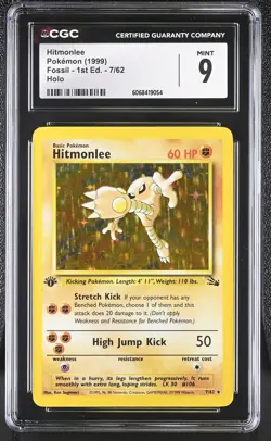 CGC 9 MINT Hitmonlee 1999 Fossil 1st Edition 7/62 Holo Pokemon Card - Image 1