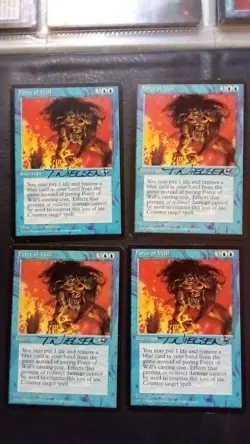 4x x4 Force de volonte / Force of Will SIGNED Alliances MTG NM - Image 1