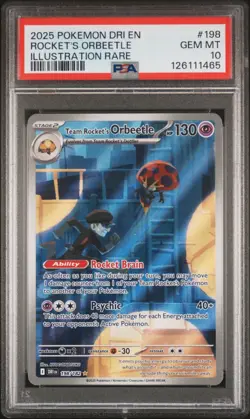 2025 POKEMON DRI EN-DESTINED RIVALS #198 TEAM ROCKET'S ORBEETLE PSA 10 - Image 1